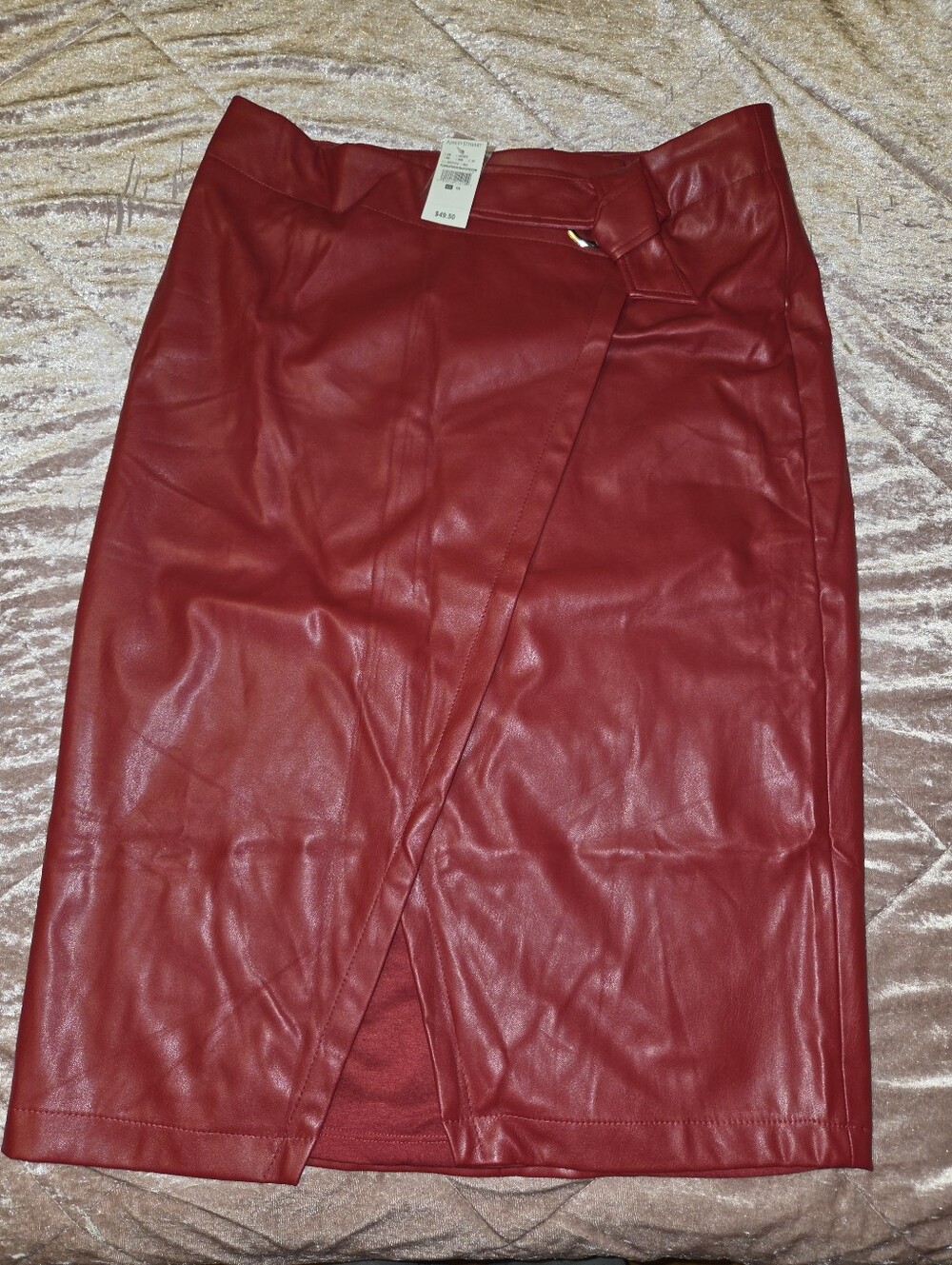 Ashley Stewart Red Faux Leather Wrap Pencil Skirt